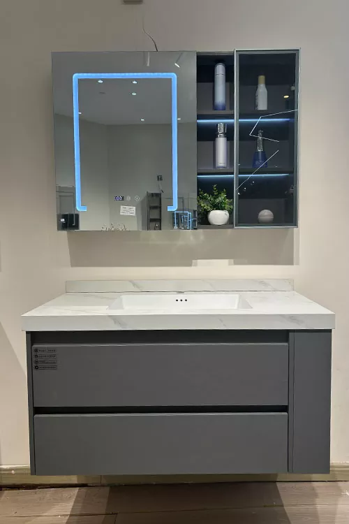 Multi-Layer Solid Wood Bathroom Vanity with Sintered Stone Basin
